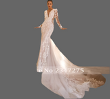 Deep V-Neck Long Sleeve Lace Mermaid Wedding Dress