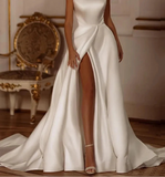 Luxury Lustrous Satin Bow Lace Up Mermaid Wedding Dress
