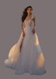 Elegant Sleeveless Side Slit A Line Wedding Dress