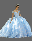 Light Blue Floral Quinceañera Dress