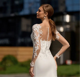 V-Exquisite Long Sleeve Neck Mermaid Wedding Dress