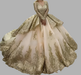 Champagne Gold Lace Princess Quinceanera Dress