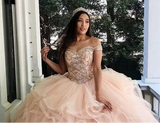 Off-Shoulder Sparkly Organza Quinceanera Gown