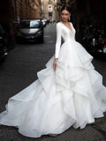 Gorgeous V-Neck Backless Tiered Pleat A Line Wedding Dress