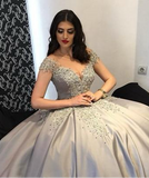 Gray Beaded Quinceañera Princess Gown