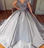 Gray Beaded Quinceañera Princess Gown