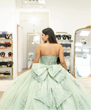 3D Flowers Beading Appliques Bow Quinceanera Dress