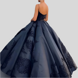 Black Lace Applique A-Line Evening Dress