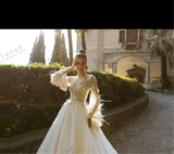 Gorgeous Feather Decorate Robes Full Sleeves A Line Wedding Dress