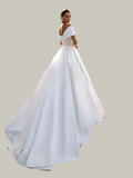 Elegant Off The Shoulder V-Neck Satin A Line Wedding Dress