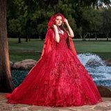 Lace Applique Floor Length Quinceanera Dress With Cape