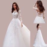 Floor Length A Line Lace Wedding Dress with Train