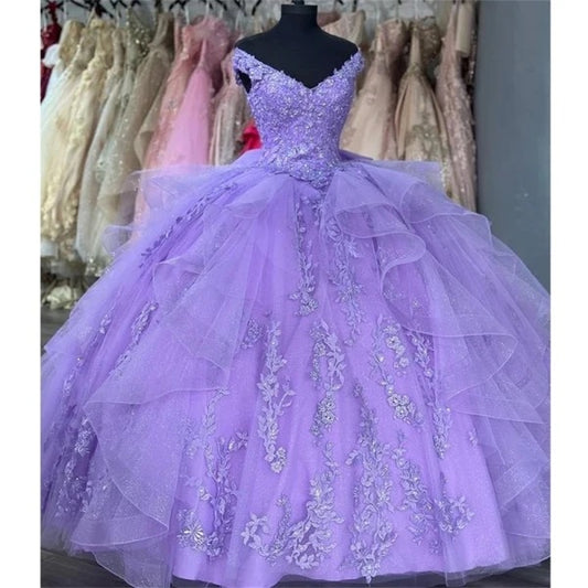 Shiny V-Neck Ball Gown 15 Year Old Quinceanera Dress