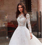 Floor Length A Line Lace Wedding Dress with Train