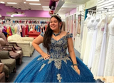 Shiny Blue Glitter Quinceañera Dress