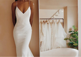 Satin V-neck Spaghetti Straps Backless Mermaid Wedding Dress