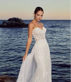 Detachable Train Backless Vintage Mermaid Wedding Dress
