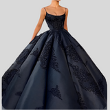 Black Lace Applique A-Line Evening Dress
