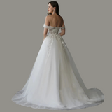 Sweetheart Off The Shoulder Lace Appliques A Line Wedding Dress