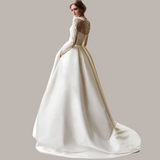 Elegant Satin With Pocket Long Sleeves A Line Wedding Dress