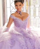 3D Floral Applique Bow Beading Ruffles Quinceanera Dress