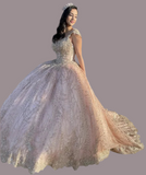 Cap Sleeve Tulle Ball Gown with Beading