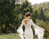 Vintage Long Flare Sleeves Floor Length Mermaid Wedding Dress