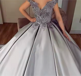 Gray Beaded Quinceañera Princess Gown