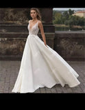 Charming V-Neck Sleeveless Satin A Line Wedding Dress
