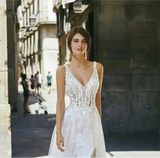 Graceful V-Neck Backless Spaghetti Straps A Line Wedding Dress