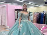 Shiny V-Neck Princess Quinceanera Ball Gown With Cape
