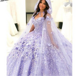 Lace Applique Floor Length Quinceanera Dress With Cape