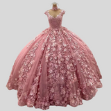 Pink 3D Floral Quinceañera Dress