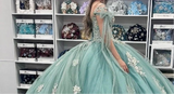 Shiny V-Neck Princess Quinceanera Ball Gown With Cape