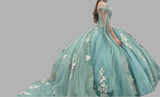 Shiny V-Neck Princess Quinceanera Ball Gown With Cape