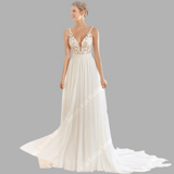 Lace Floral V-Neck Wedding Dress