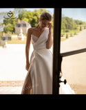 High Split Satin V-Neck A Line Wedding Dress