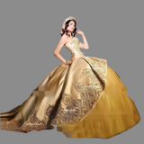 Elegant Gold Applique Ball Gown Dresses