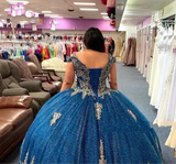 Shiny Blue Glitter Quinceañera Dress