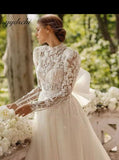 Vintage Long Sleeves High Neck A Line Wedding Dress