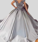 Gray Beaded Quinceañera Princess Gown