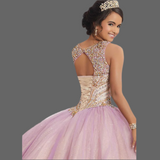 Pink Tulle Beaded Quinceanera Gown