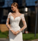 V-Exquisite Long Sleeve Neck Mermaid Wedding Dress