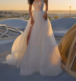 Elegant Sleeveless Side Slit A Line Wedding Dress