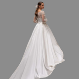 Classic Satin With Lace Applique A Line Wedding Dress