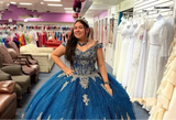 Shiny Blue Glitter Quinceañera Dress