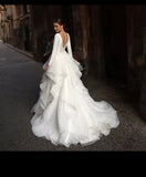 Gorgeous V-Neck Backless Tiered Pleat A Line Wedding Dress