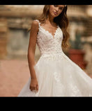 Exquisite Tiered Lace Appliques V-Neck A Line Wedding Dress