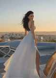 Elegant Sleeveless Side Slit A Line Wedding Dress