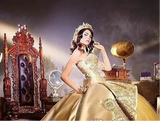 Elegant Gold Applique Ball Gown Dresses